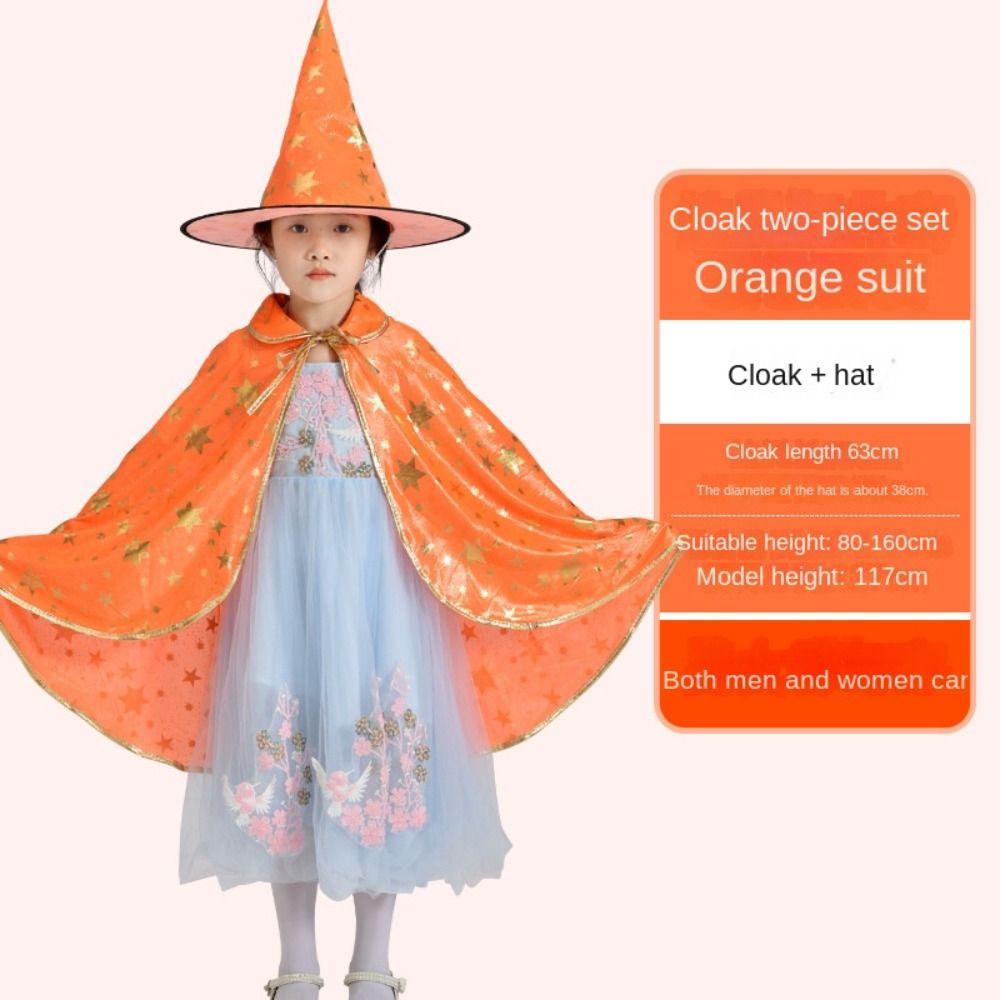 Star Kids Halloween Cloak Sets Gilding Halloween Costumes Funny Witch Cloak Cape with Hat  Party