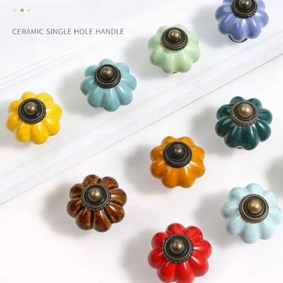 Simple Single Hole Ceramic Pumpkin Handle European Style Vintage Cabinet Knob Round Door Pull Handles Wine Cabinet
