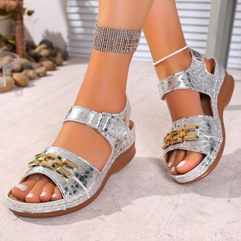 

Large size open-toed wedge sandals women s spring and summer new comfortable and lightweight fashion cool slippers women 43 серебряный