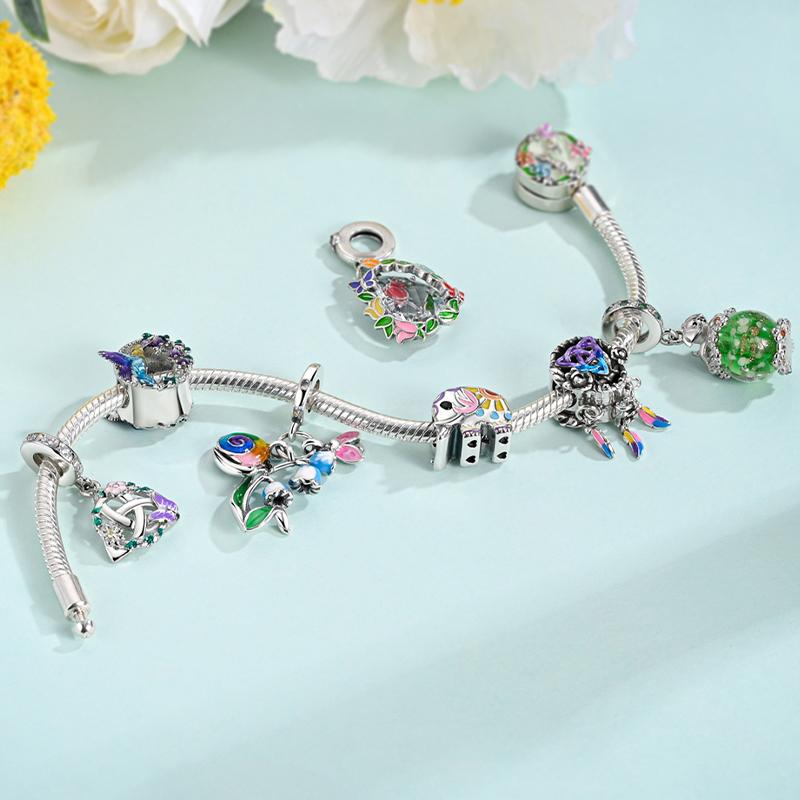 Spring Charms Beads Pendant Copper Flower Butterfly Dragonfly Mushroom Charms Fit Bracelet Woman Man Diy Jewelry