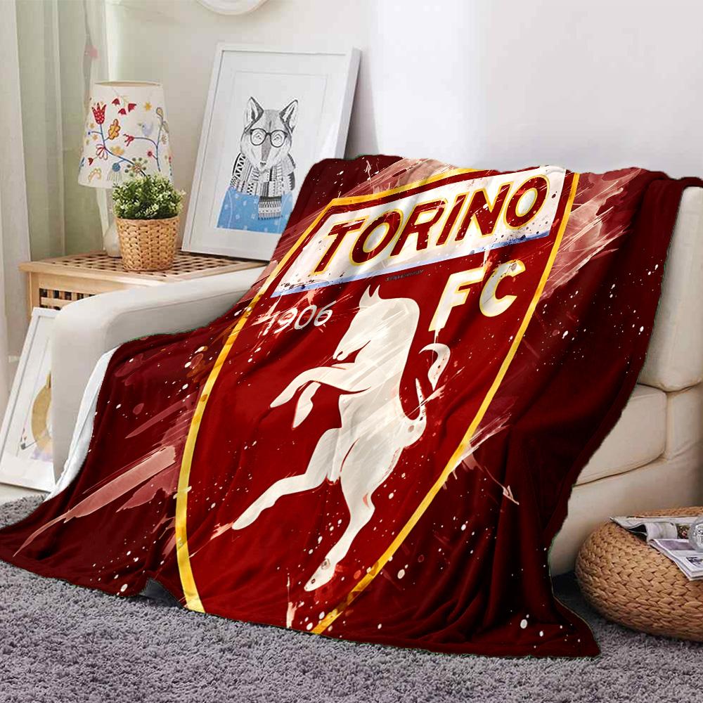 Football Torino Design Flannel Blanket, Soft Polyester, Modern Design, All-Season for Camping, Travel, Gifts for holidays or birthdays