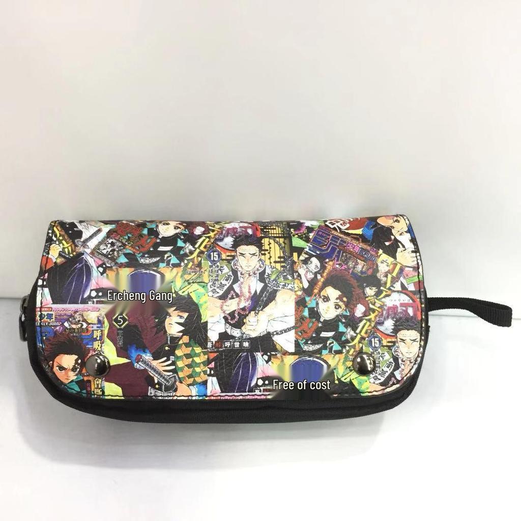 New Year's Day Demon Blade Cartoon Pencil Case - Student Stationery Box with Button Closure
