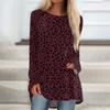 Women's Leopard Print Long Sleeve Casual Tunic Tee Shirt with Neck