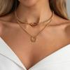 SHIXIN Vintage DoubleLayered Hollow Round Charm Necklace Women Simple Gold Color Adjustable Metal Choker Chain Accessory Jewelry