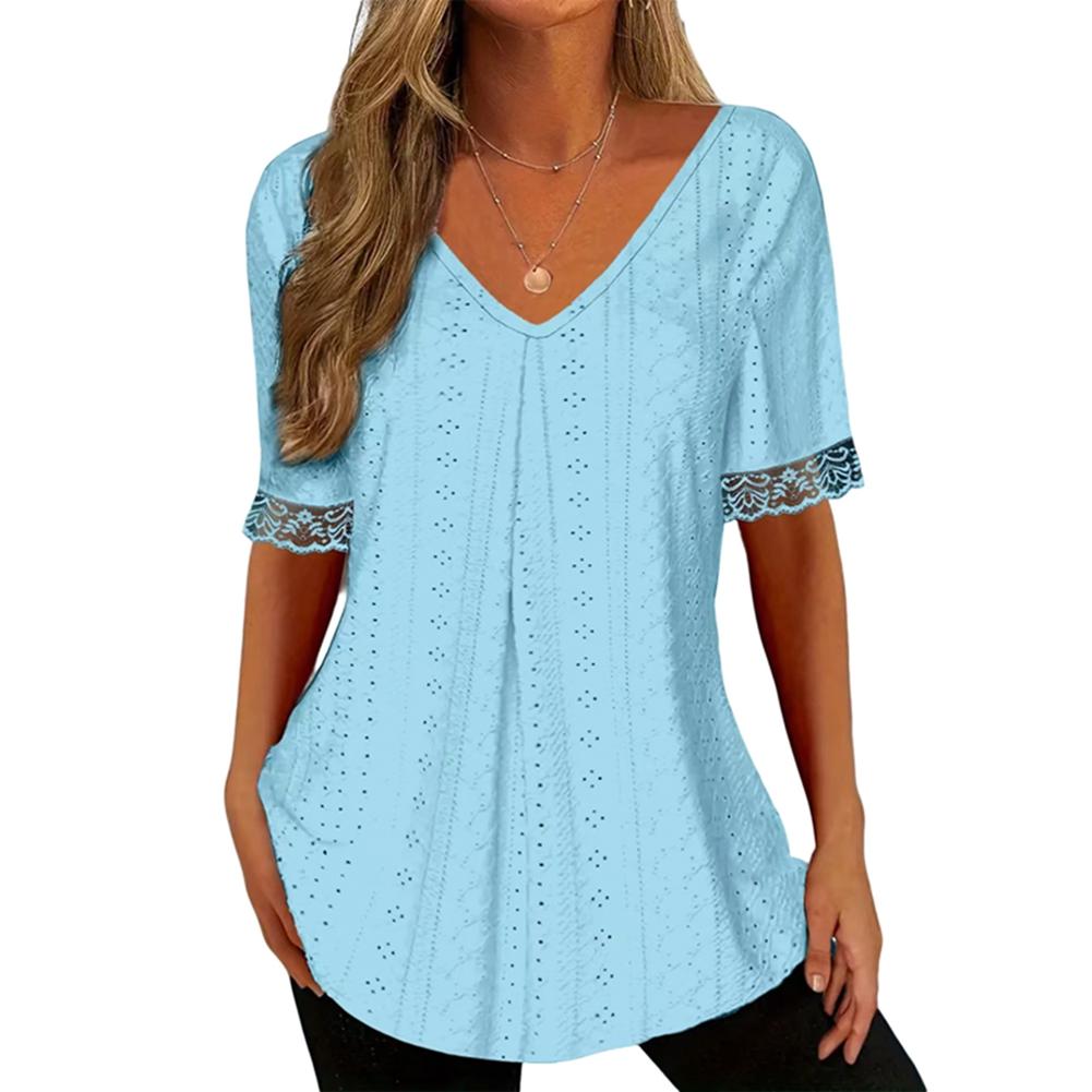 Women s Summer V-Neck Casual Lace T-Shirt L