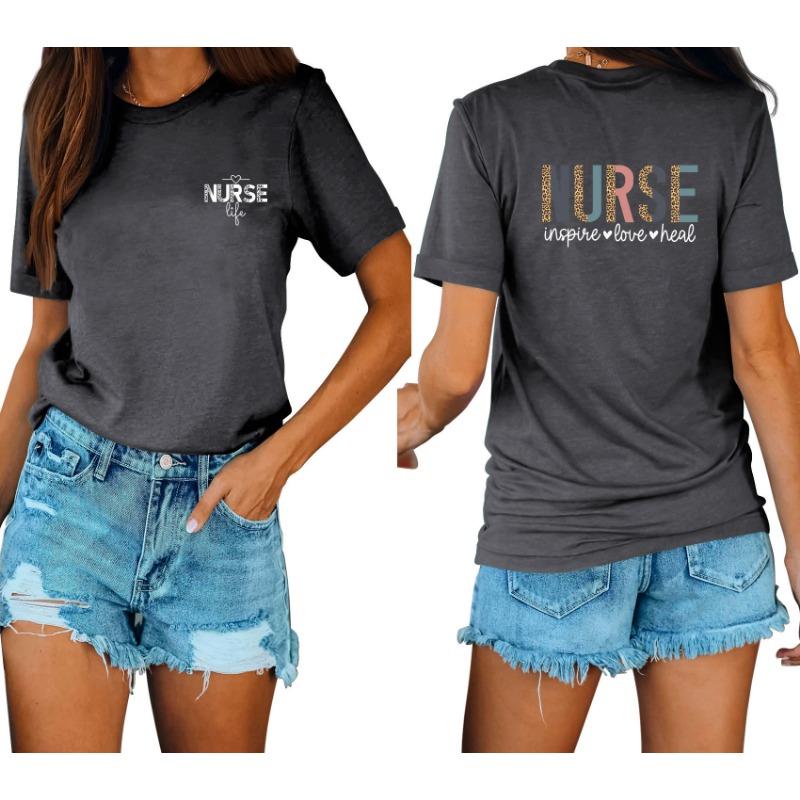 Lässige und modische Damen-T-Shirts mit Krankenschwester-Print, locker, mit Rundhalsausschnitt und kurzen Ärmeln