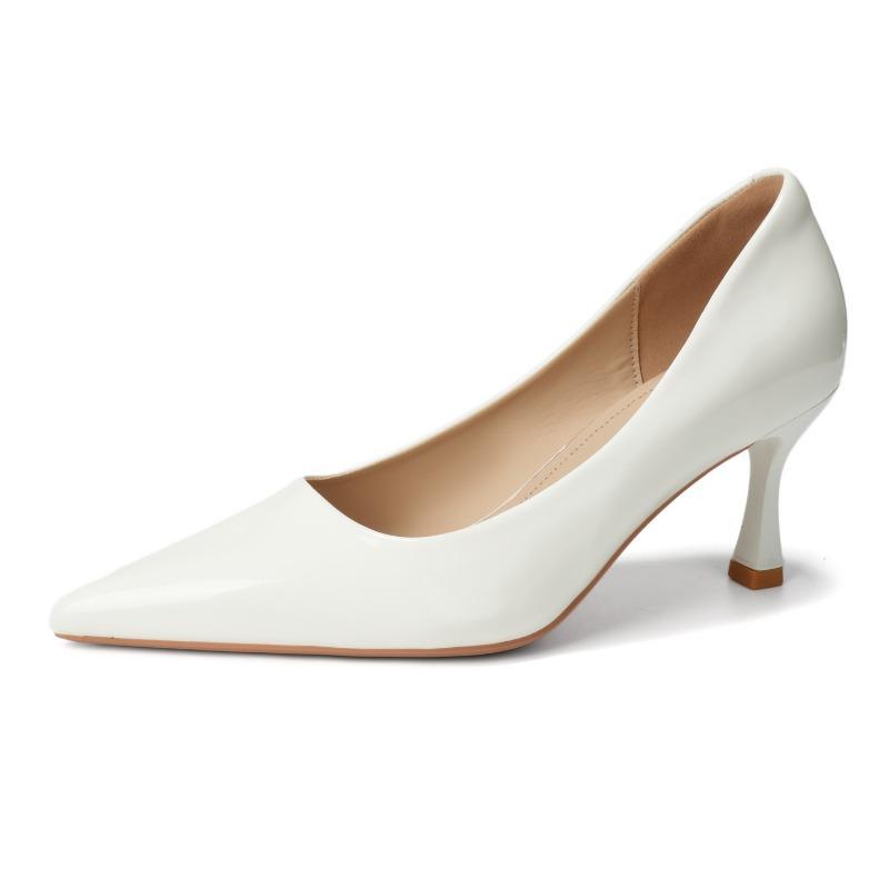 Sheepskin version~ nude high heels women's commuting cm single shoes pointed head light mouth thin heel leather soft sole work shoes