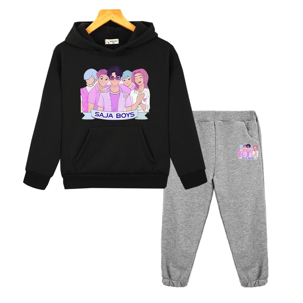 Saja Jungen Herbst Junge Mädchen Kapuzen-Sets kpop Dämonenjäger Hoodie Fleecejacke Sweatshirt 2-teilig Pullover+Hose Kinder Boutique Kleidung