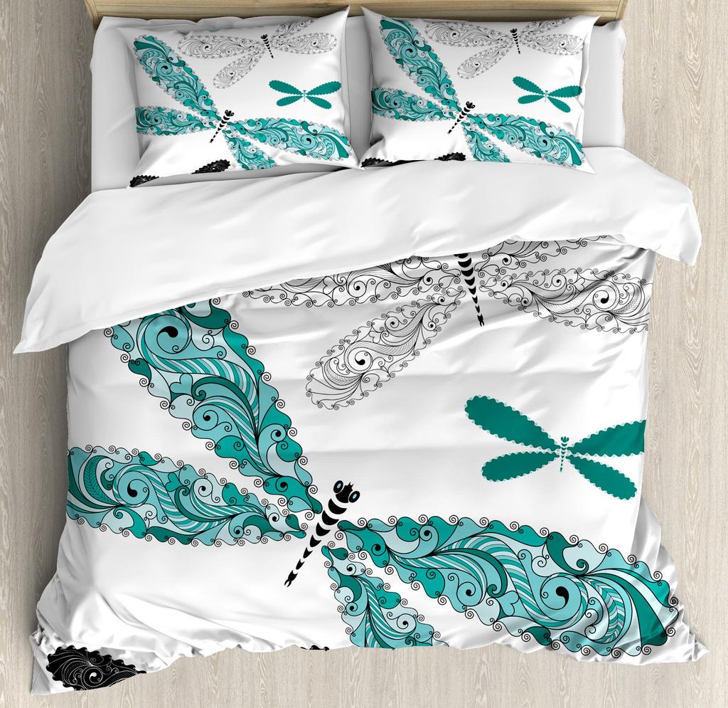 Comforter Colorful Dragonfly Women Kids Girls Floral Botanical Pattern Room Decor Bedding Set Queen King