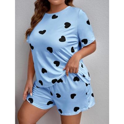 Büyük Beden Seksi Gecelik Kadın Yazlık Tişört Şort Bayan Pijama Aşk Baskılı Uyku Giyim Ev Giyim Seti Mavi Pembe Ev Giyim