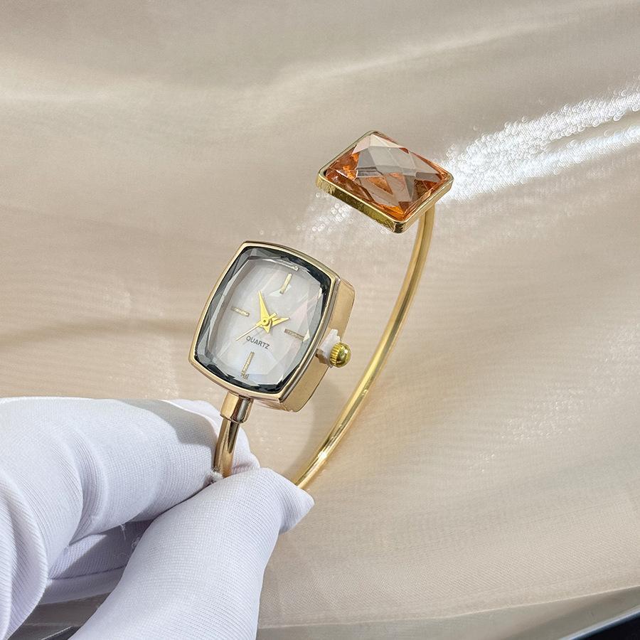 Women Open Bracelet Watch Crystal Square Quartz Wristwatch