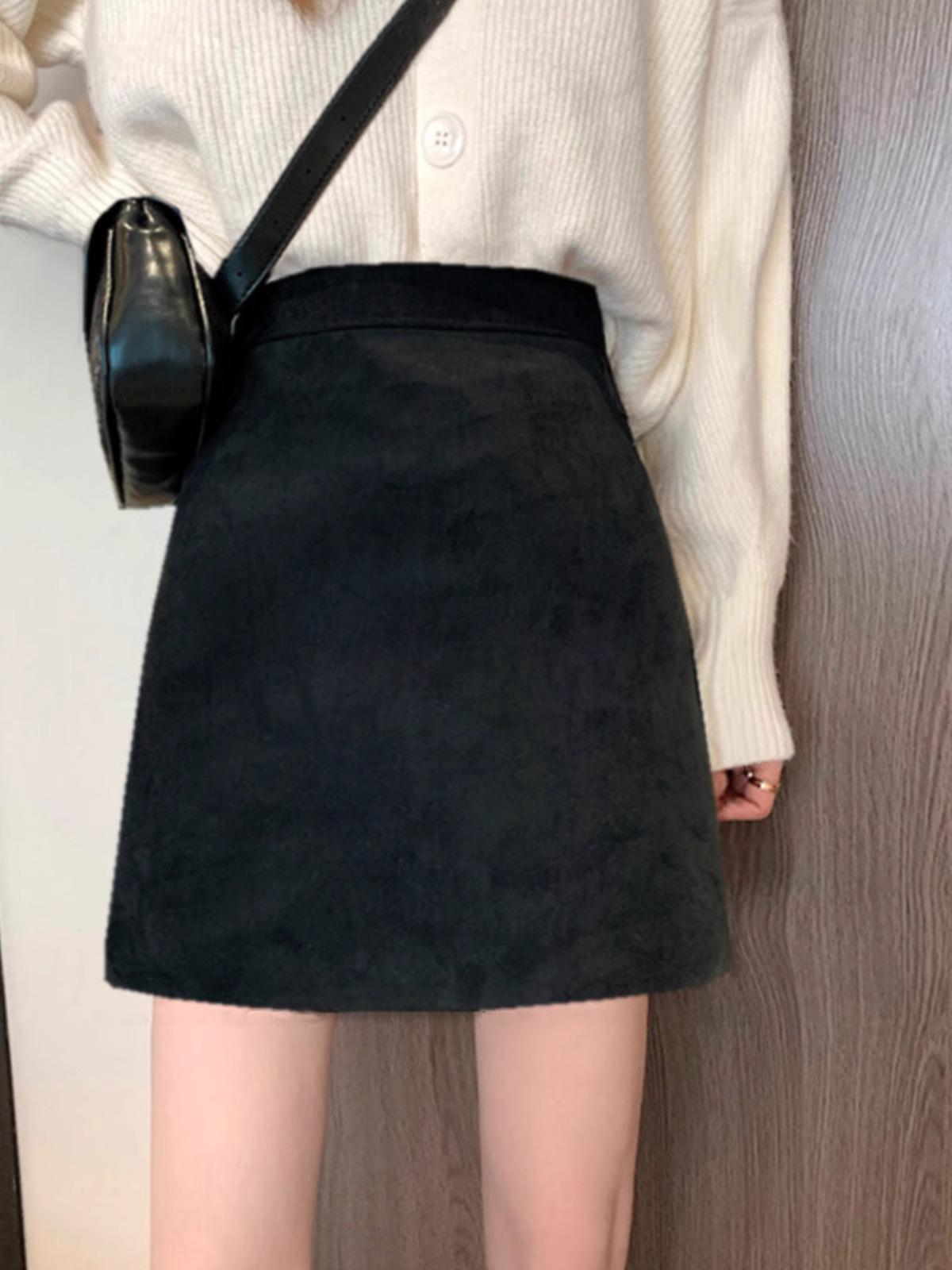 

Бархатная юбка А-силуэта из оленьей кожи, с завышенной талией и облегающим руки дизайном для женщин, коллекция осень/зима 2025. XL