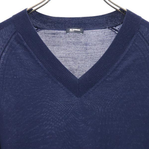 JIL SANDER NAVY wool Long sleeve V neck knit M Zen system sweater Women Used