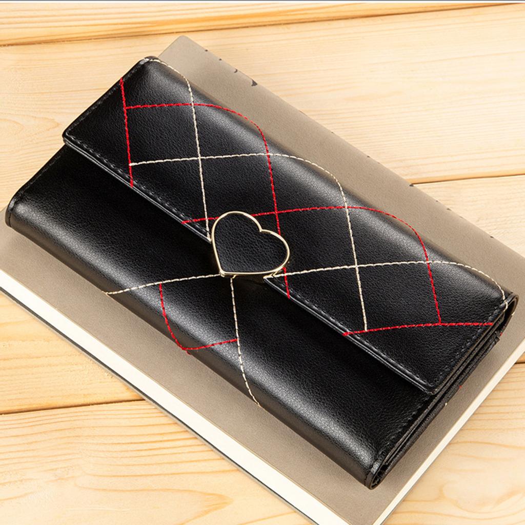 Women's Long Wallet Leather Tri-fold Clutch Multifunction Wallet