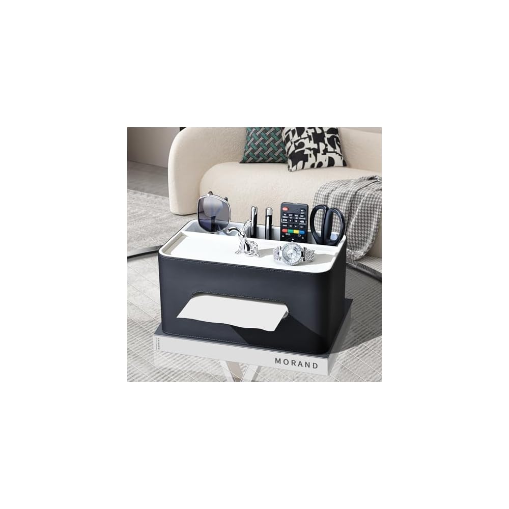 KINGFOM Tissue Case, Premium PU Leather, Desktop Storage Case, Remote Control Storage Box,