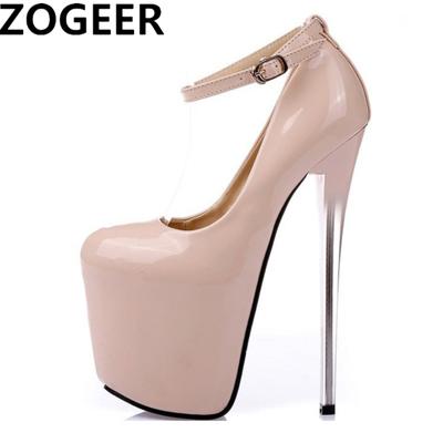 Moda Moda Salto Alto Extremo 19cm Plataforma Alças Sensuais Mulheres Bombas Preto Nude Salto Festa À Noite Sapatos Fetiche Ladie Tamanho Grande 50