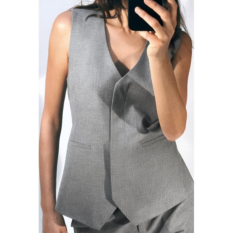 Spring New Suit Fabric Back Asymmetric Vest 9427556 Low Waist Straight-Leg Pants 1478229