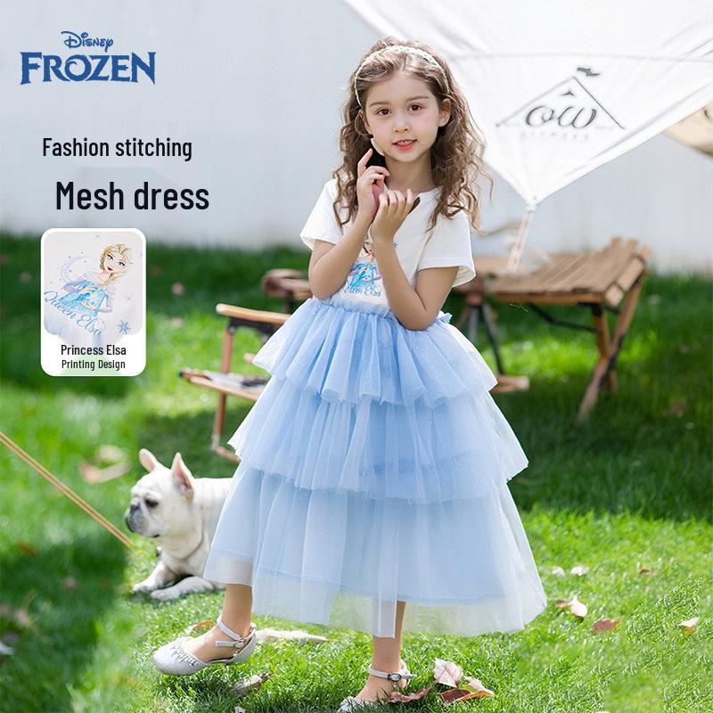 Disney Girls  Elsa Princess Glitter Dress, Silver Puff Skirt & Long Sleeves