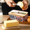 Ceramic Butter Dish with Lid Knife Butter Stick Holder Cheese Dessert Cake Tray Butter Stick Tray Home Container for Tableware