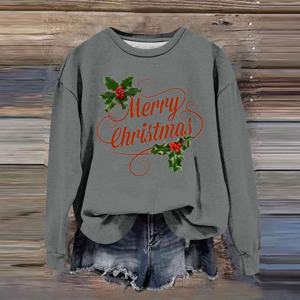 Women's Fashion Casual Long Sleeve Loose Christmas Printed Sweatshirt