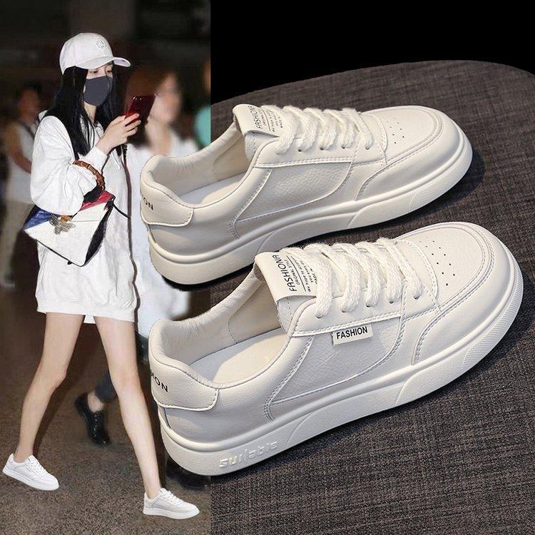 Leather little white shoes women's versatile 2025 spring new platform casual shoes women's sports shoes board shoes soft sole single shoes