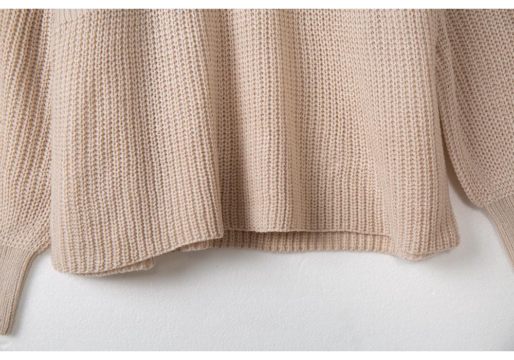 Women's V-Neck Long-Sleeve Ruffle Waist Solid Color Pullover Sweater - European & American Fashion