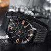 Fashion Men's Watch Multi-functional Chronograph Movement Calendar Waterproof Steel Mesh Belt