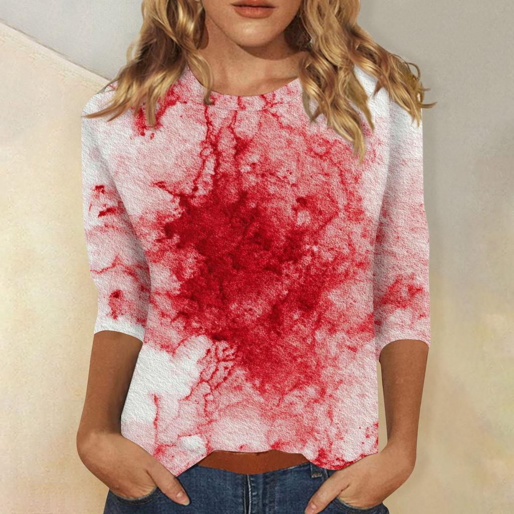 Women's Fashion Casual Three-quarter Sleeve Halloween Printed Round Neck Top