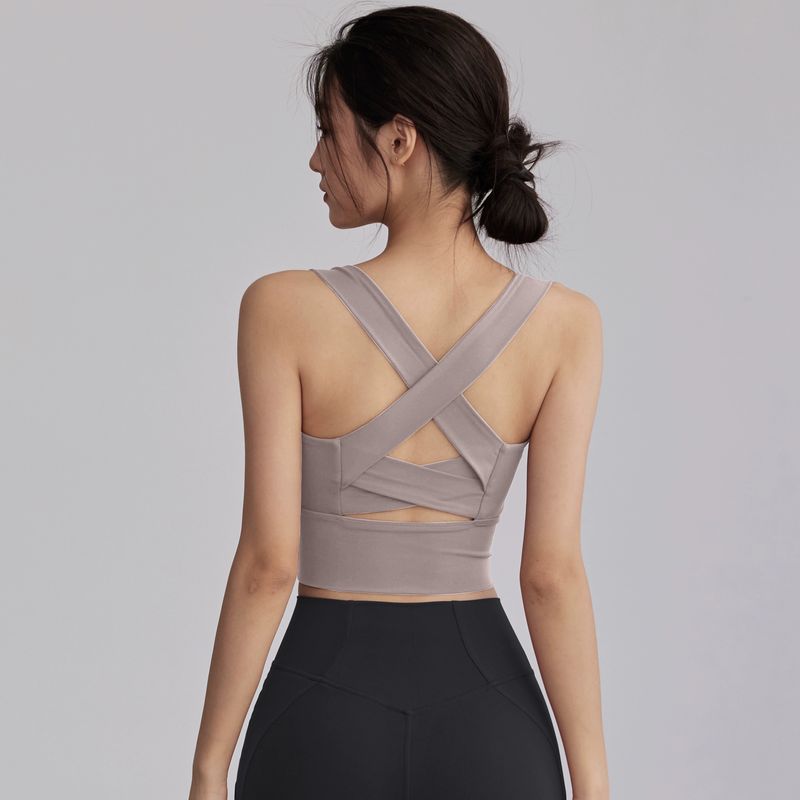 

Workout Bra High Strength Bubble Wrap Push up Sports Bra Women s Back Push-up Running Training Yoga Vest Milk Brown Bra L
