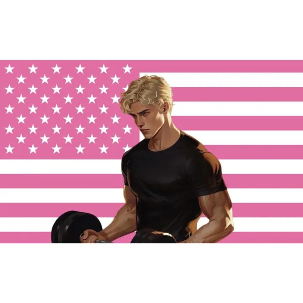 

Pink American Flag Gym Guy TapestryAnime Style Muscular Man Wall HangingUSA Flag Fitness Themed Wall Art 74x94cm(29x37in)