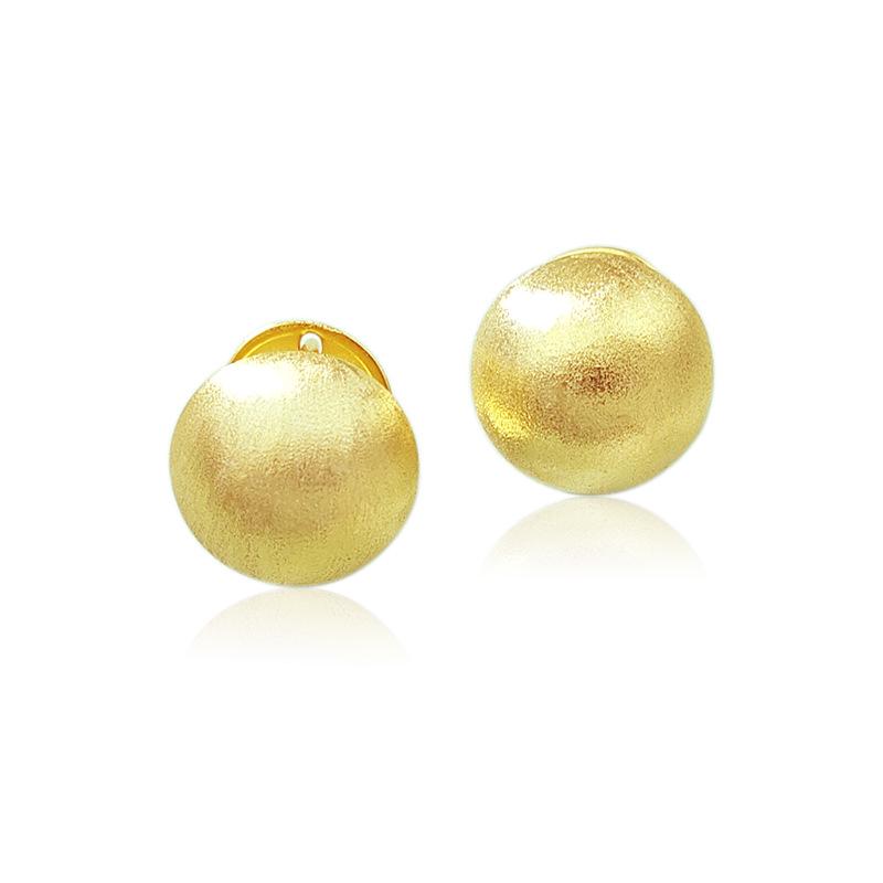S925 Sterling Silver Brushed Matte Ball Stud Earrings - Women's Simple Luxury Design, European & American Style