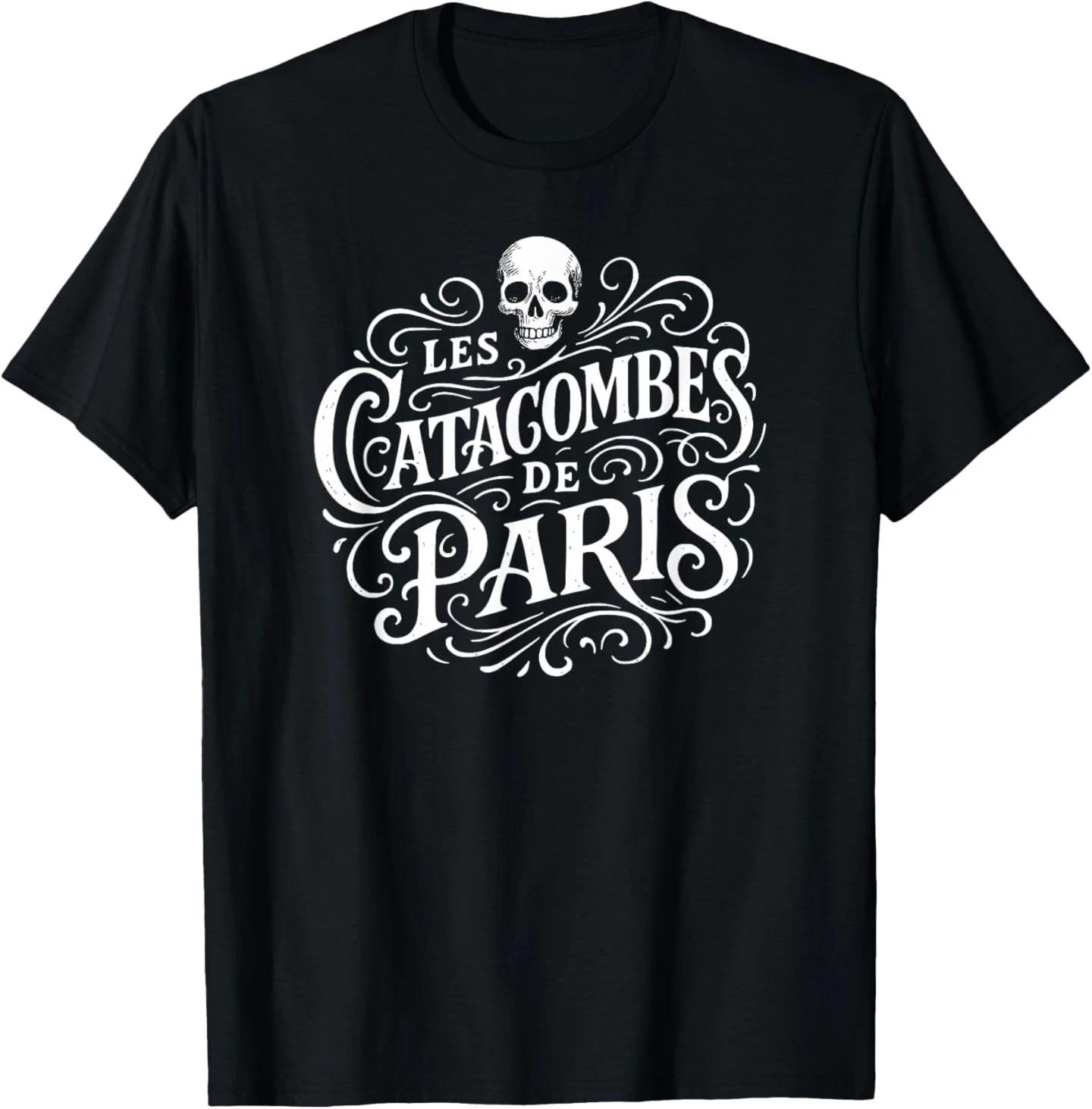 Vintage The Catacombs of Paris White Print T-Shirt 4XL