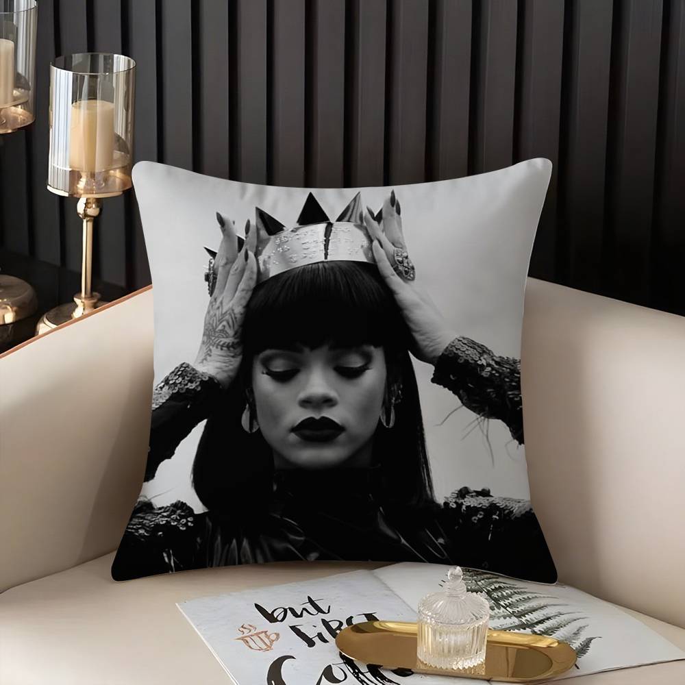 Popular Singer R_Rihannas Pillow Case Home Dorm Chair Back Short Plush Double-Sided Printing Office Nap Time Cushion Cover