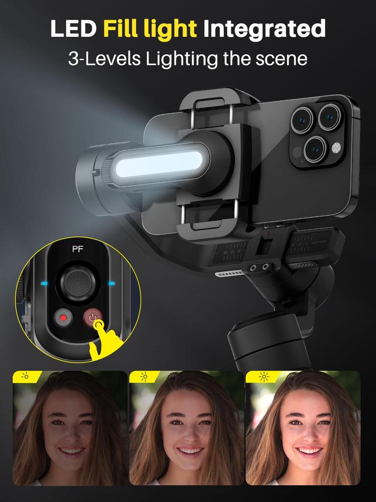 AOCHUAN S2 Electric Gimbal Stabilizer for Handheld Gimbal for iPhone and Android 3-Axis Smartphones,