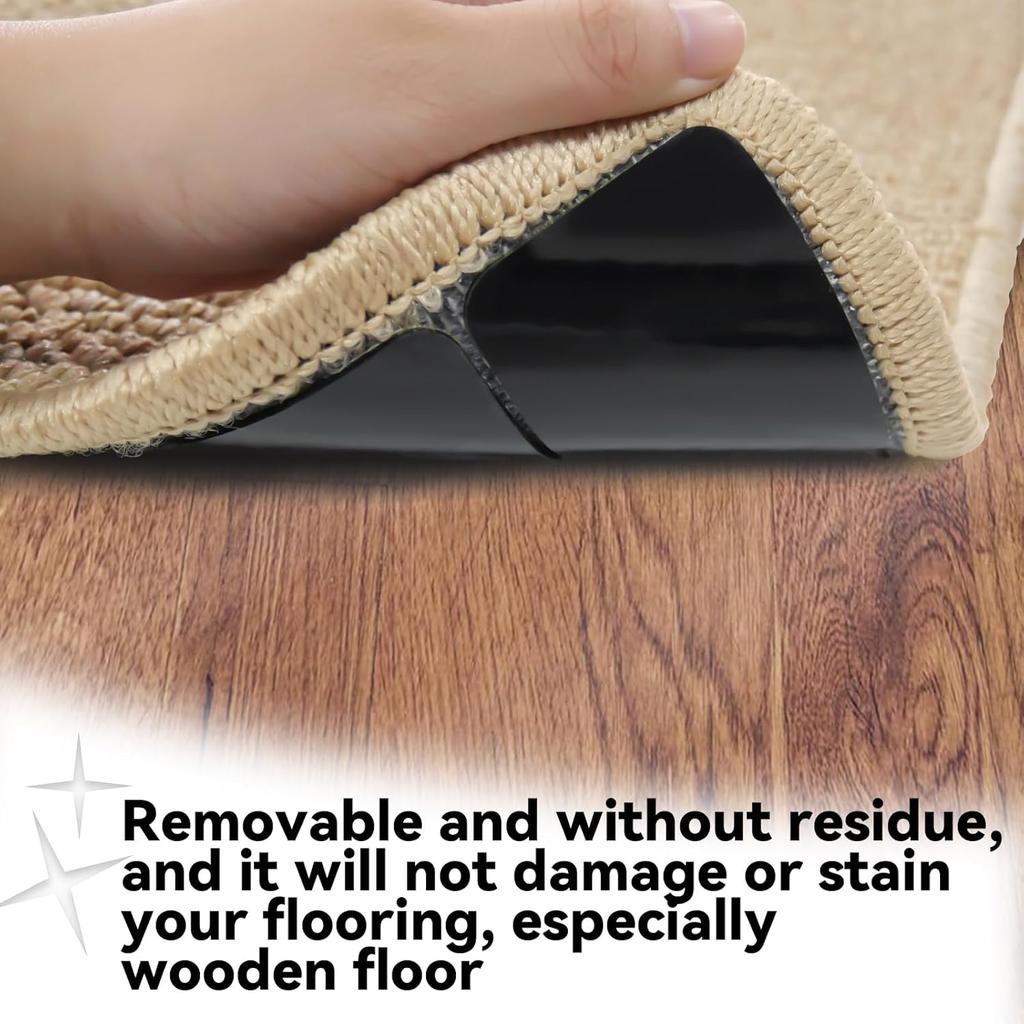 Teppichunterleger Rutschfest, Wiederverwendbare und Waschbare Doppelseitige Teppichklebeband-Pads, Stark Haftende Unterleger für Bereichsteppiche, Halten Ecken Flach, Kein