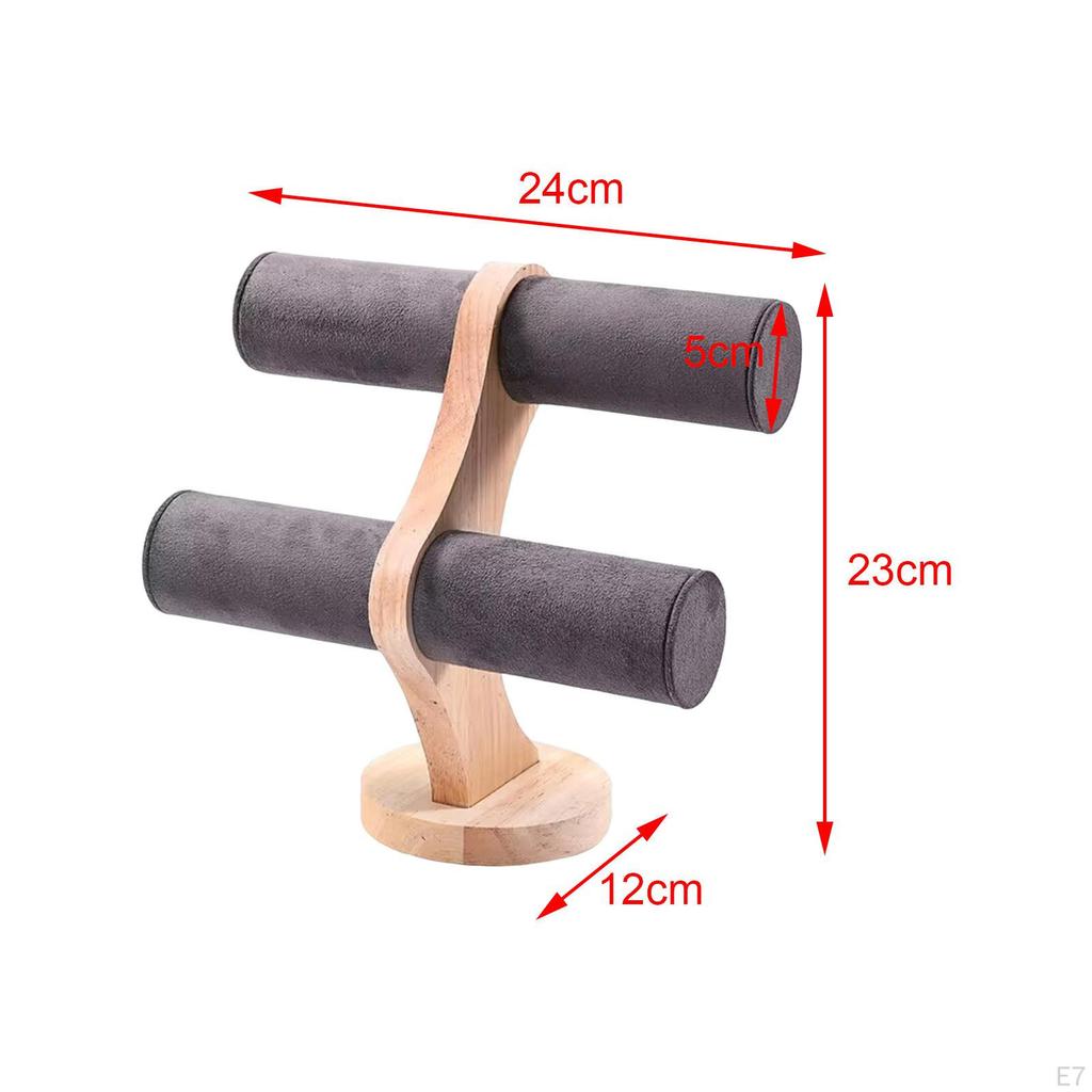 Luxurious Velvet Bracelet Display Stand with Wood Base - Elegant Jewelry Organizer for Dresser or