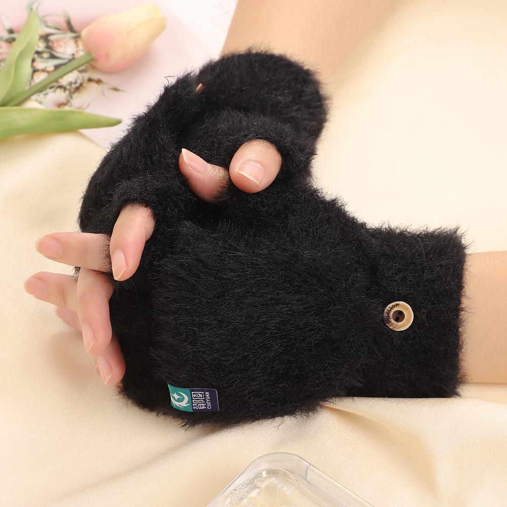 

Женские зимние ветрозащитные плюшевые варежки без пальцев с откидным верхом - Утепленные и теплые для использования на открытом воздухе One Size