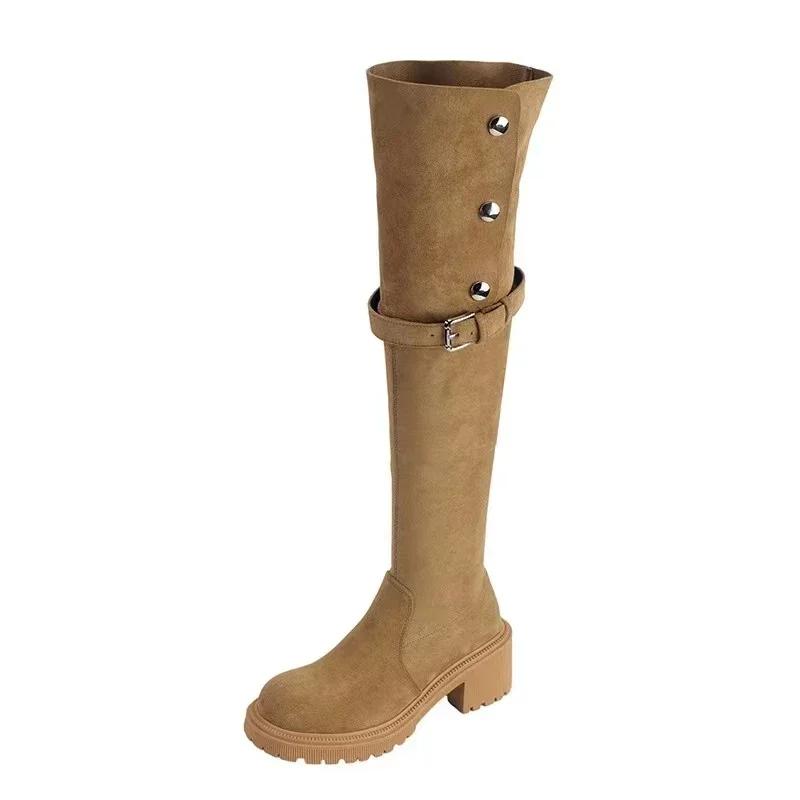 Fashion Women's Shoes 2024 Hot Sale Side Zipper Women's Boots Fashion Belt Buckle Modern Boots Women New Keep Warm Over-the-Knee Boots