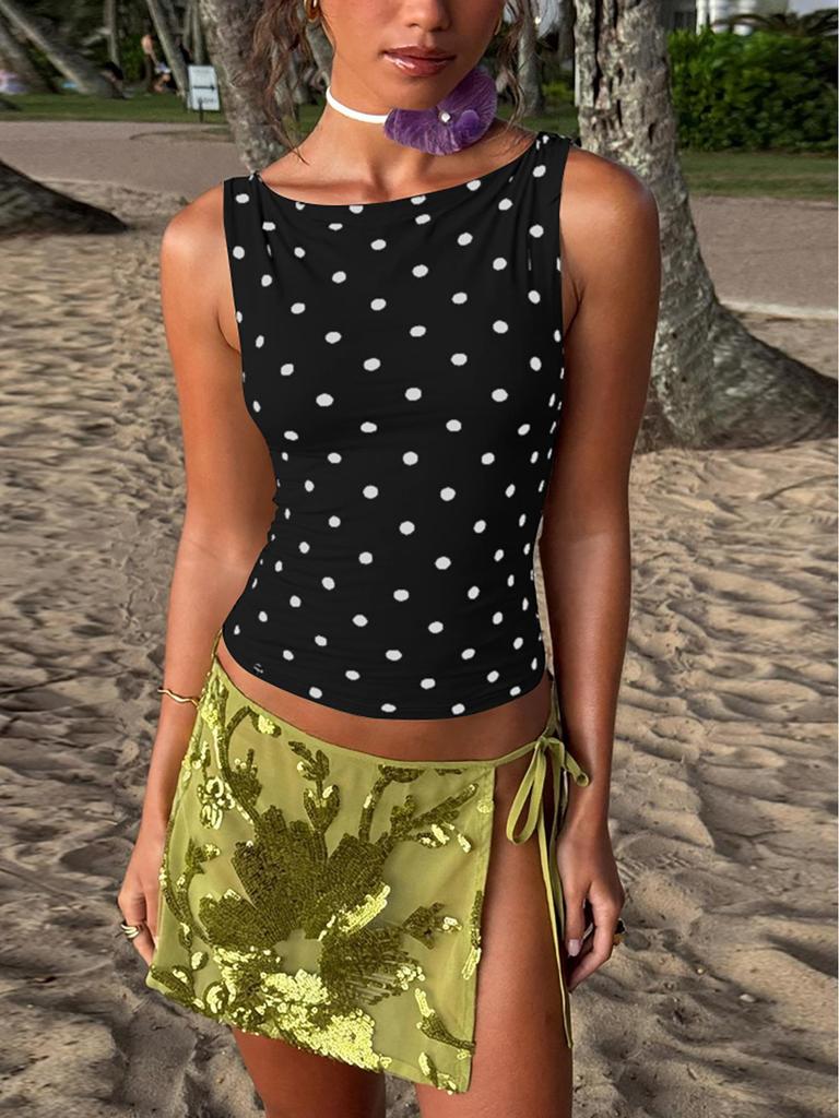 Ärmelloses, figurbetontes Top mit Polka-Dot-Muster für Damen – Sommermode 2026