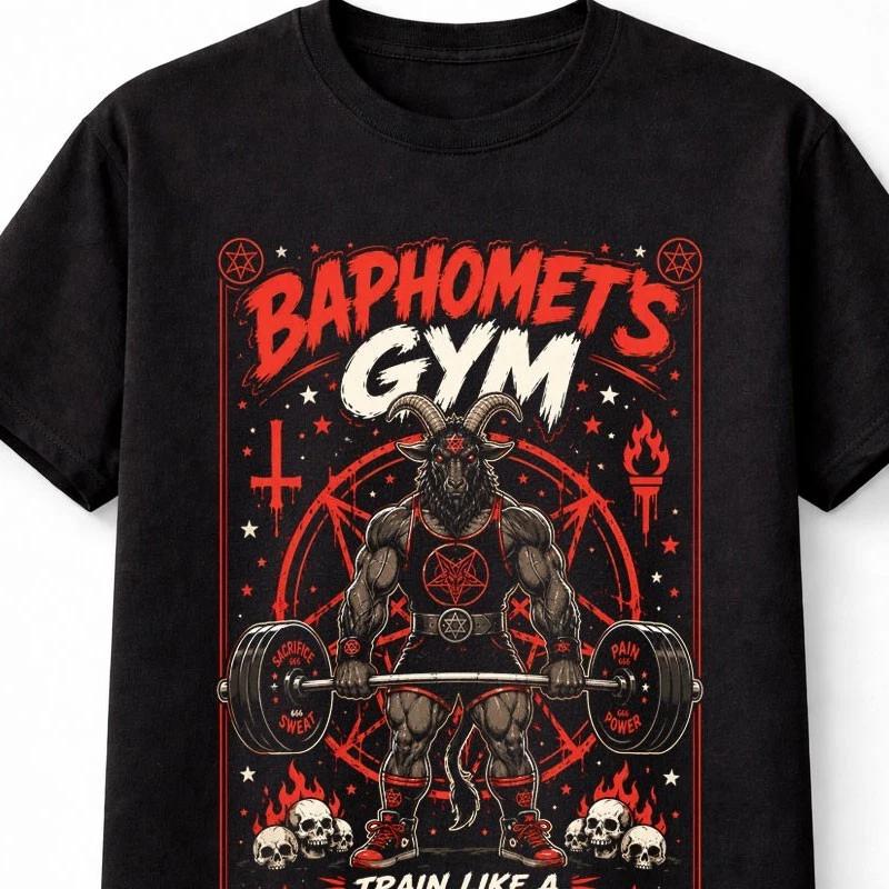 Baphomets Gym Demon Horror Gothic Fitness Graphic Unisex TShirt S