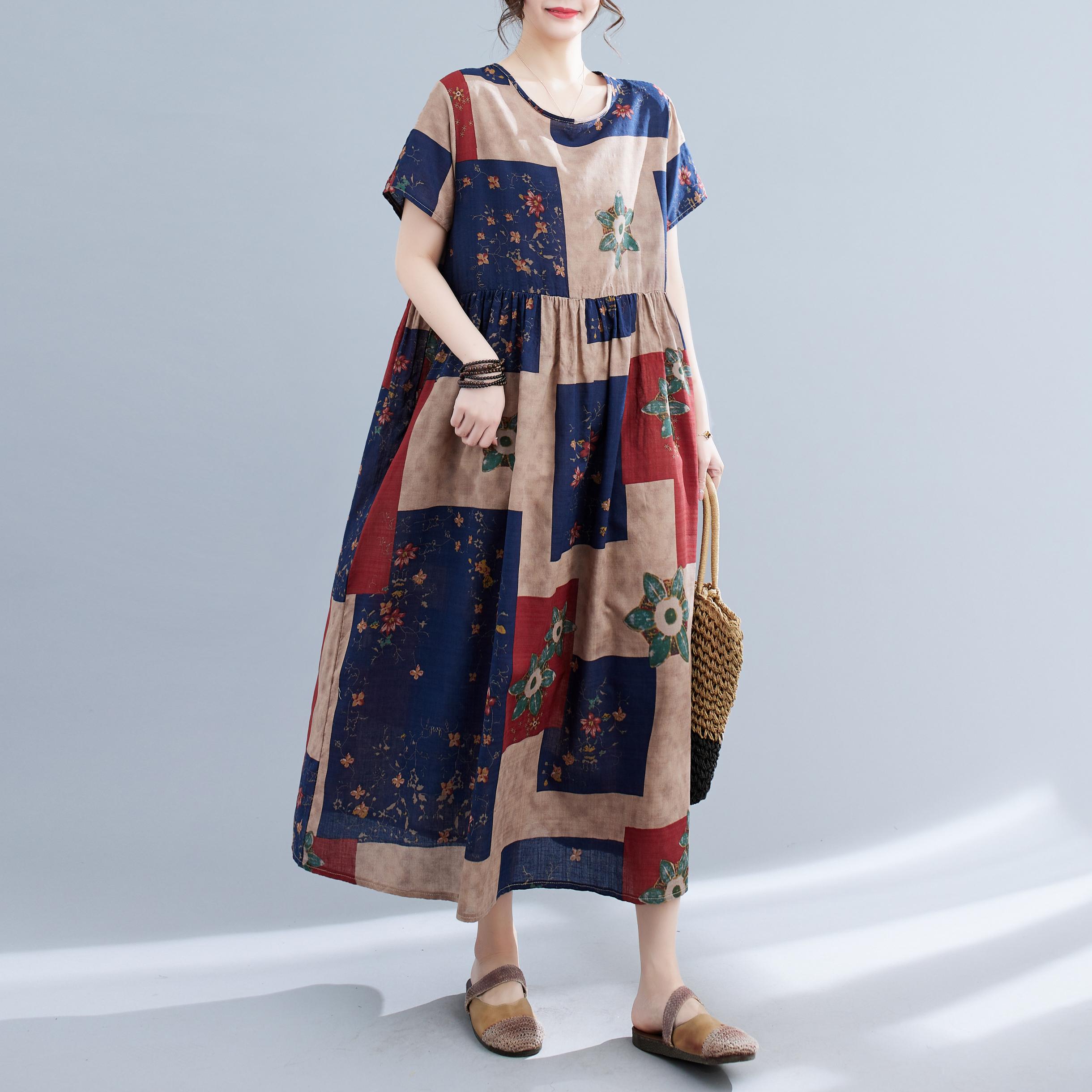 

Летние новые модные платья женские повседневные элегантные хлопковые рами с принтом большой подол свободные большие размеры винтажное пляжное платье миди Free Size