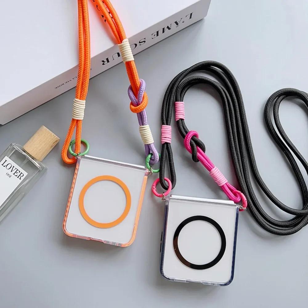 Transparent For Magsafe Magnetic Crossbody Lanyard Phone Case For Samsung Galaxy Z Flip 6 5 4 3 Flip6 Flip5 Flip4 Flip3 5G Cover