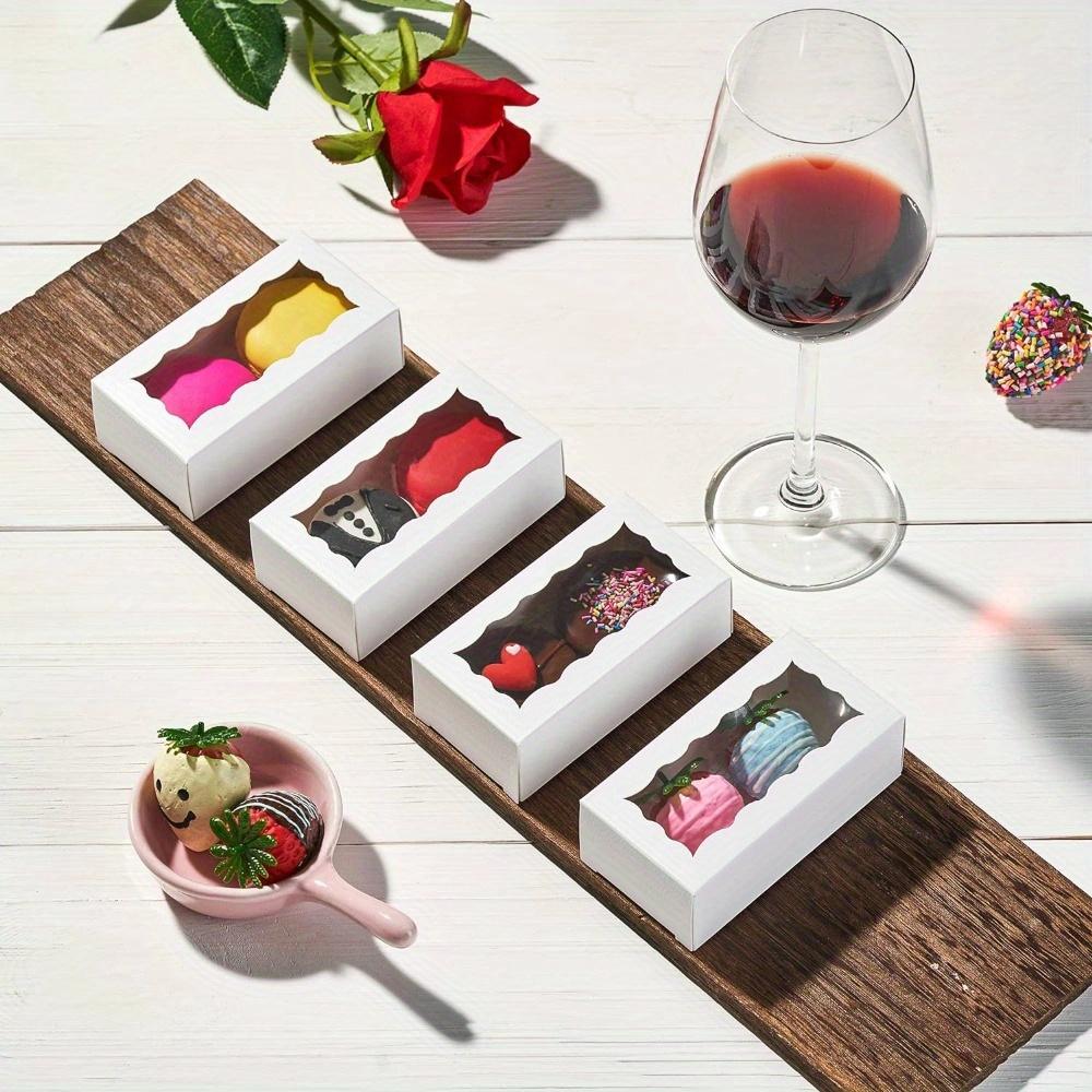 25pcs Gift Packing Box Mini Cookie Boxes with Clear Window White Kraft Paper Gift Boxes Bakery Boxes for 2 Macaron Treats Pastry