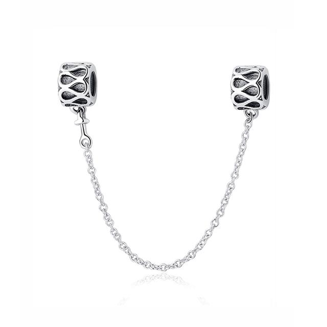 Original 100% 925 Sterling Silver Bead Charm Safety Chain Charms Crystals Beads Fit Bracelets Women Fashion DIY Jewelry