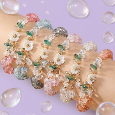6 Stück/Set Elegante Y2K-Stil Kamelienblume Glasperlen Armbänder Schmuck Geschenk für Frauen und Mädchen, Partygeschenke, Valentinstags-Accessoire