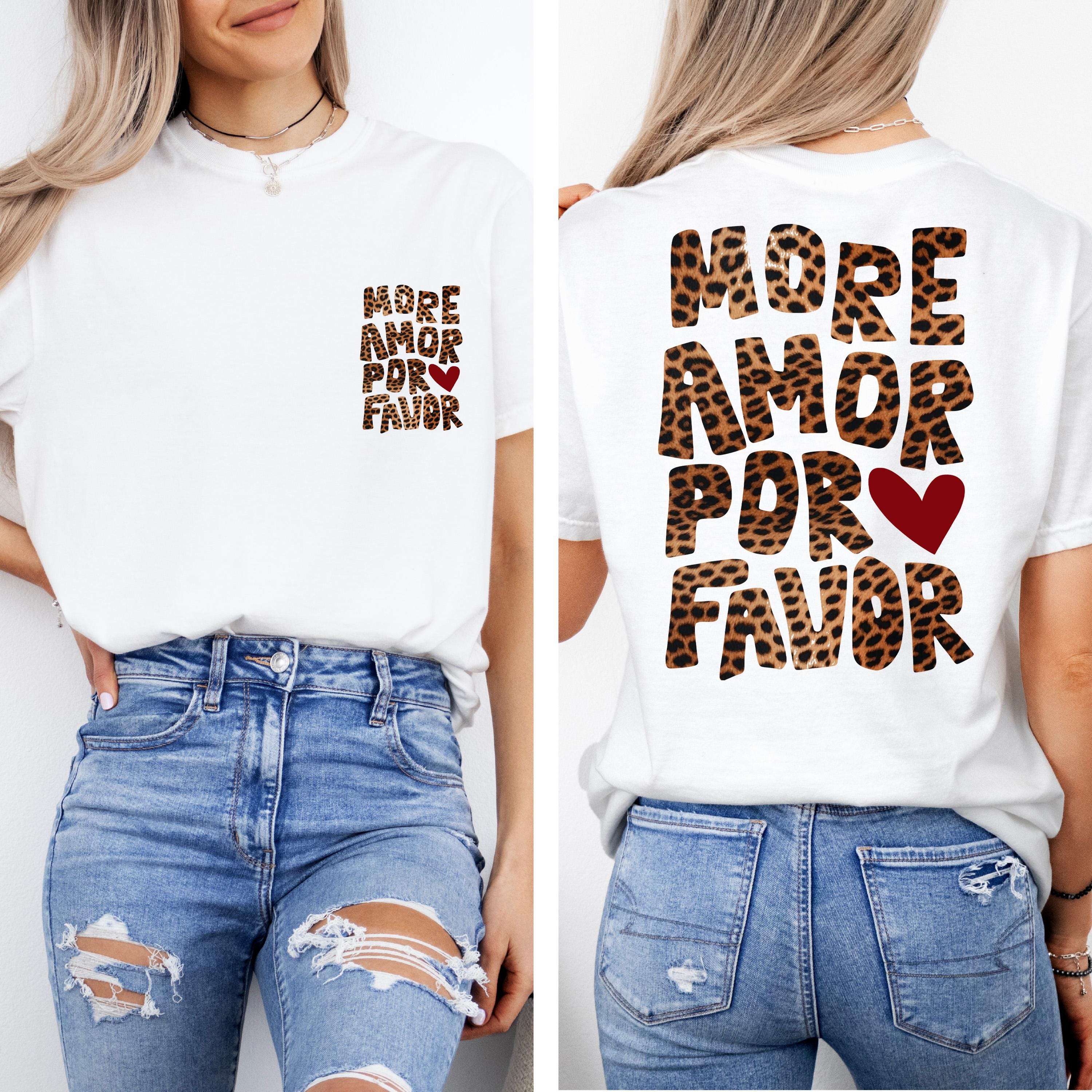 More Amor Por Favor Shirts Leopard Print Women T-Shirts Funny Spanish Quote Cotton Tees S белый