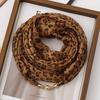 Women Korean Style Leopard Print Magnetic Buckle Scarf Thin Triangle Neck Kerchief Versatile Decorative Neck Scarf for Spring Autumn