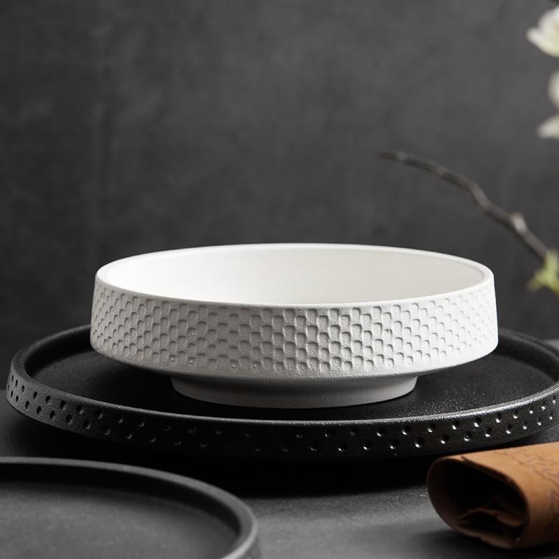 European Ceramic Deep Dish Hotel Restaurant Cutlery Black Frosted Salad Plate Steak Pasta Plate Cooking Bowl Kitchen Utensils