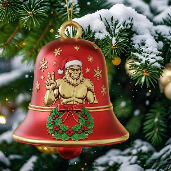 Big Foot Christmas Bell Ornament Metal Bell Christmas Tree Hanging Pendant Holiday Stocking Stuffers Gifts for Big Foot Lovers