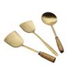 Handcrafted Brass Wok Spatula & Copper Spoon Set with Wooden Handles, Uncoated Raw Brass Utensils for Household Use